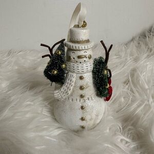 Demdaco White and Green Snowman Holiday Ornament